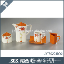 Orange Großhandel benutzerdefinierte Tee-Set schöne Abziehbild Design Porzellan Teetopf